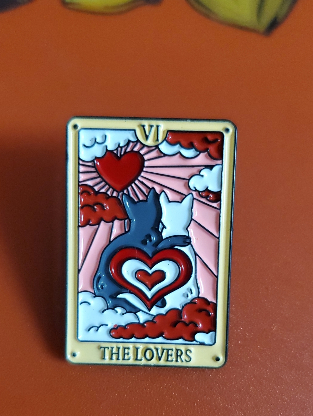 The Lovers Enamel Pin - Heart Tarot Cat Design